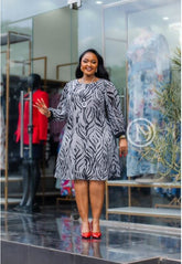 elegant grey zebra patterned shift dress
